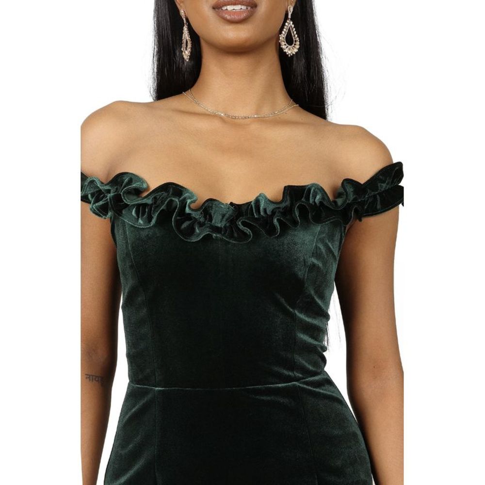 Petal & Pup Womens Celeste Off Shoulder Velvet Maxi Dress US 10 Emerald AUS 14 - Picture 2 of 8